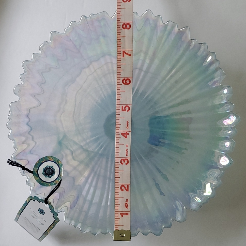 Carnival Glass Pedestal Cake Dish Made in Turkey - Picture 8 of 10